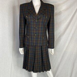 Kasper ASL Size 10 Womens 2-Piece Blazer Jacket & Skirt Suit 90s Plaid Fran Fine